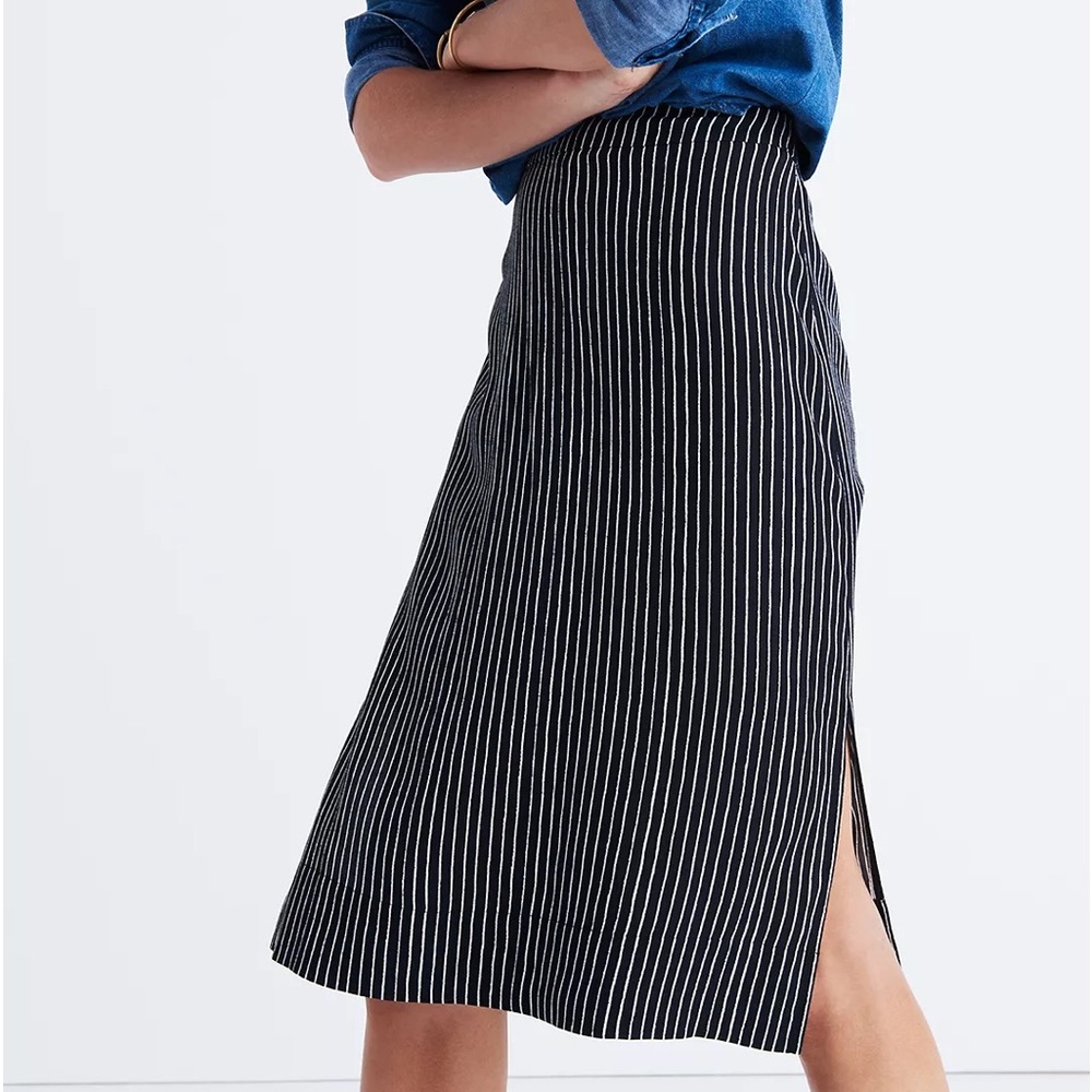 MADEWELL black and white stripe side slit skirt